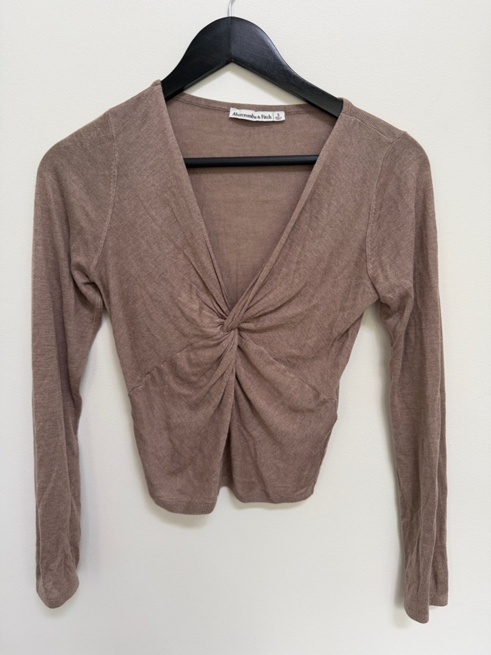 Abercrombie & Fitch Taupe Twist-Front Long Sleeve Top